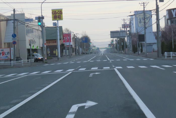 webnews今朝の北見/東6号線昭和通り交差点から奥は端野、美幌、網走、知床方面
