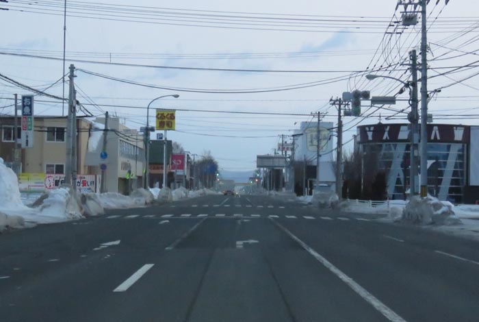 webnews今朝の北見/東6号線昭和通り交差点から奥は端野、美幌、網走、知床方面