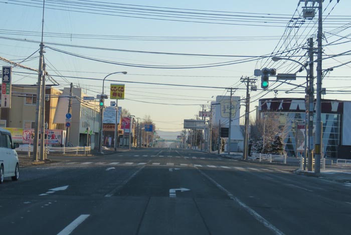 webnews今朝の北見/東6号線昭和通り交差点から奥は端野、美幌、網走、知床方面