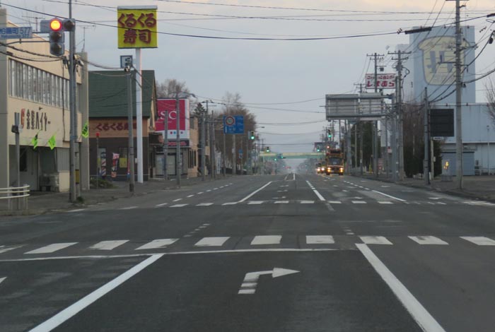 webnews今朝の北見/東6号線昭和通り交差点から奥は端野、美幌、網走、知床方面